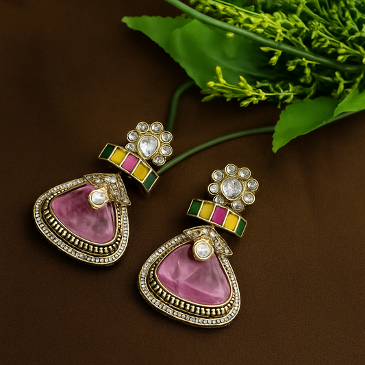 Pink Russian Doublet Stone Danglers