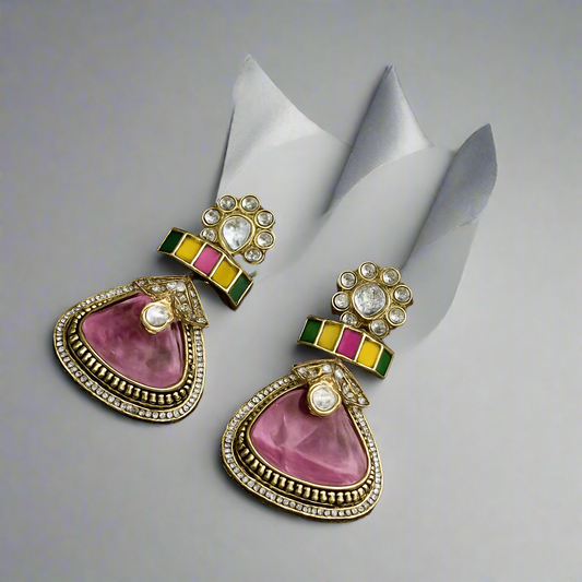 Pink Russian Doublet Stone Danglers