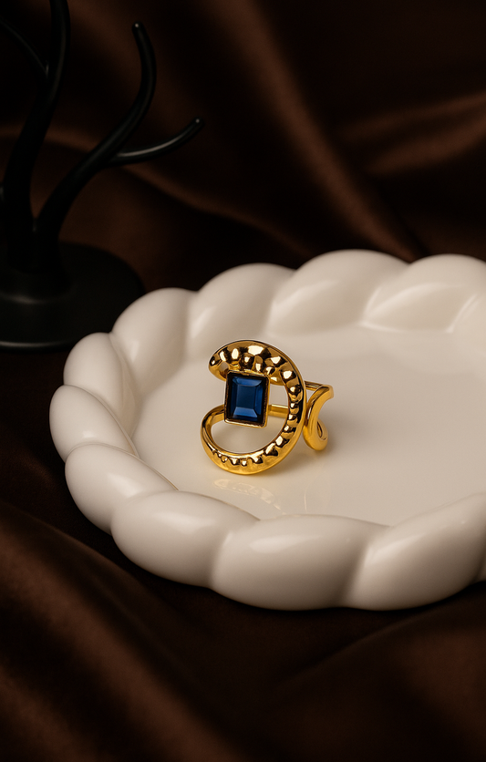 Midnight Sapphire Halo Ring