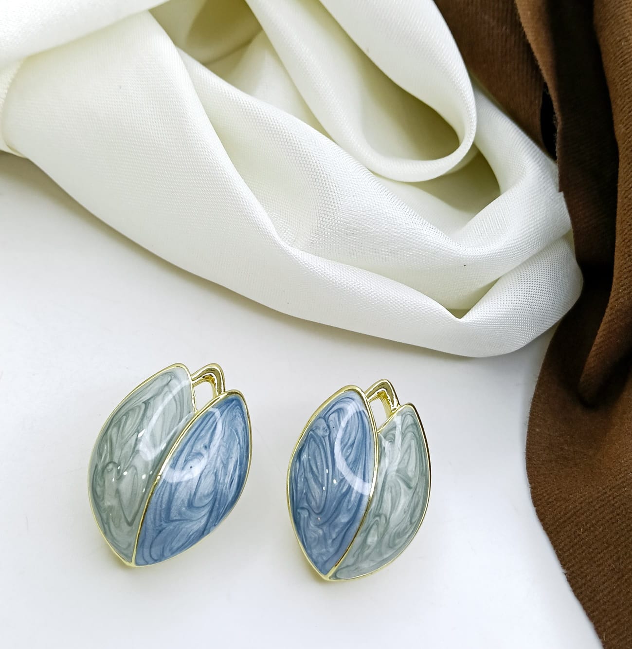 Blue Marble Leaf Studs