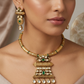 Regal vintage gold-toned collar necklace set with polki kundan drops