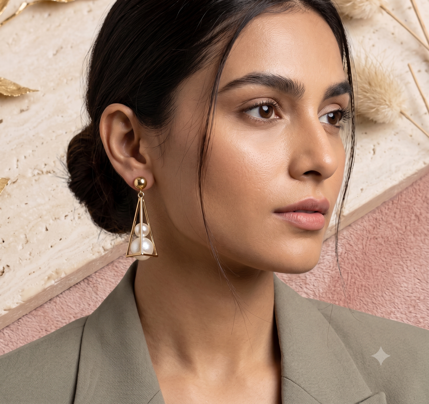 Geometric Cage Pearl Drop Earrings