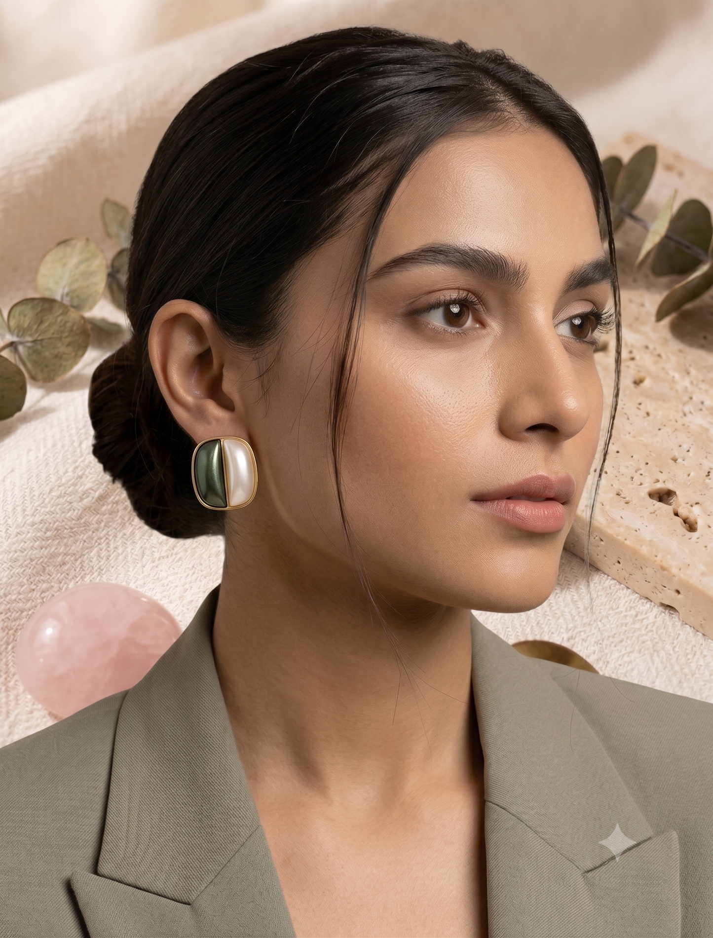 Dual Tone Olive White Elegance Studs