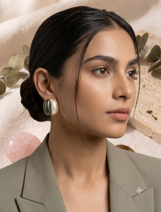 Dual Tone Olive White Elegance Studs