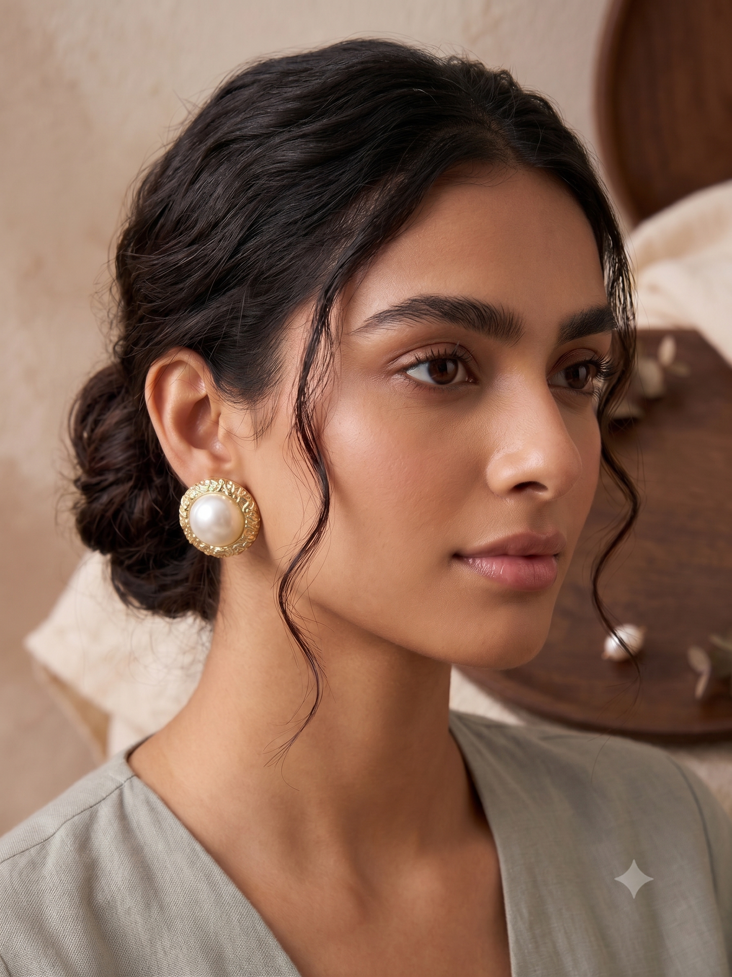 Golden Pearl Textured Round Studs