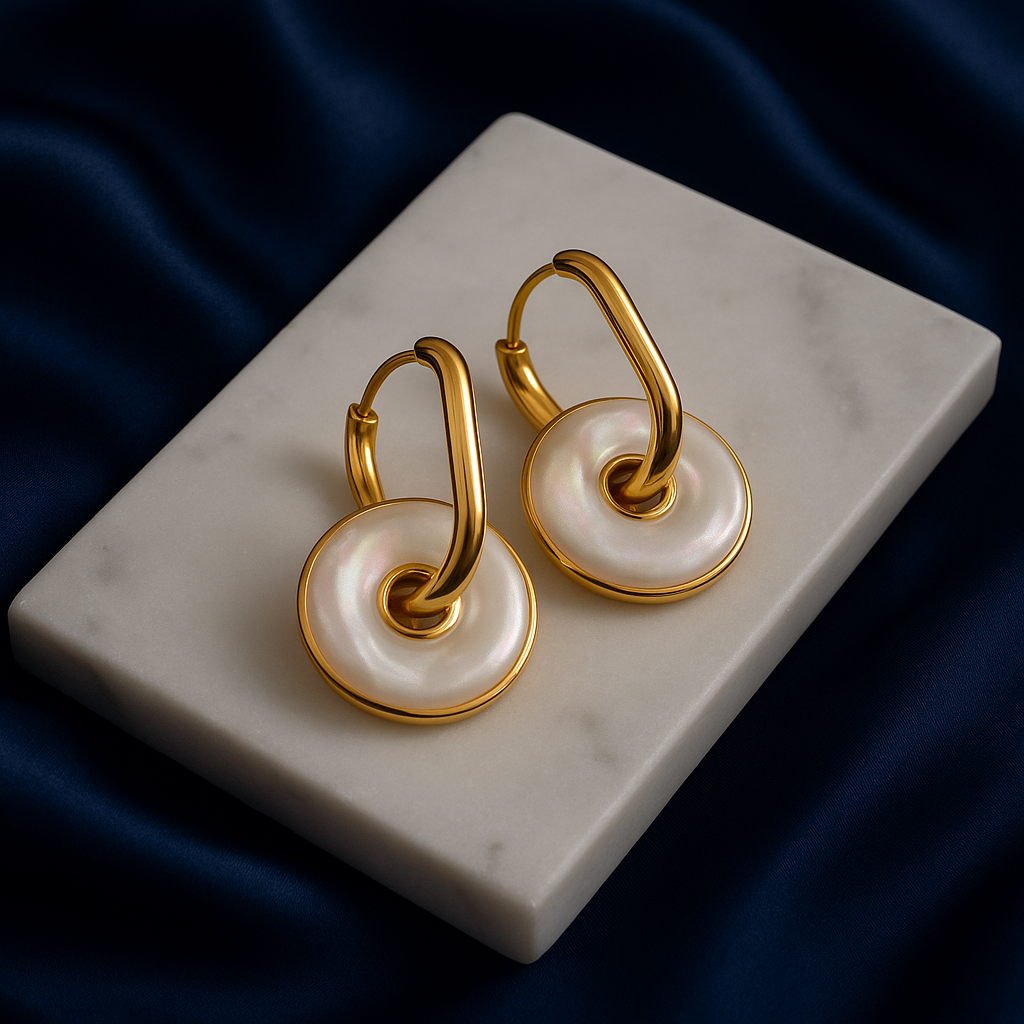 Golden Radiance Mother-of-Pearl Hoop Earrings