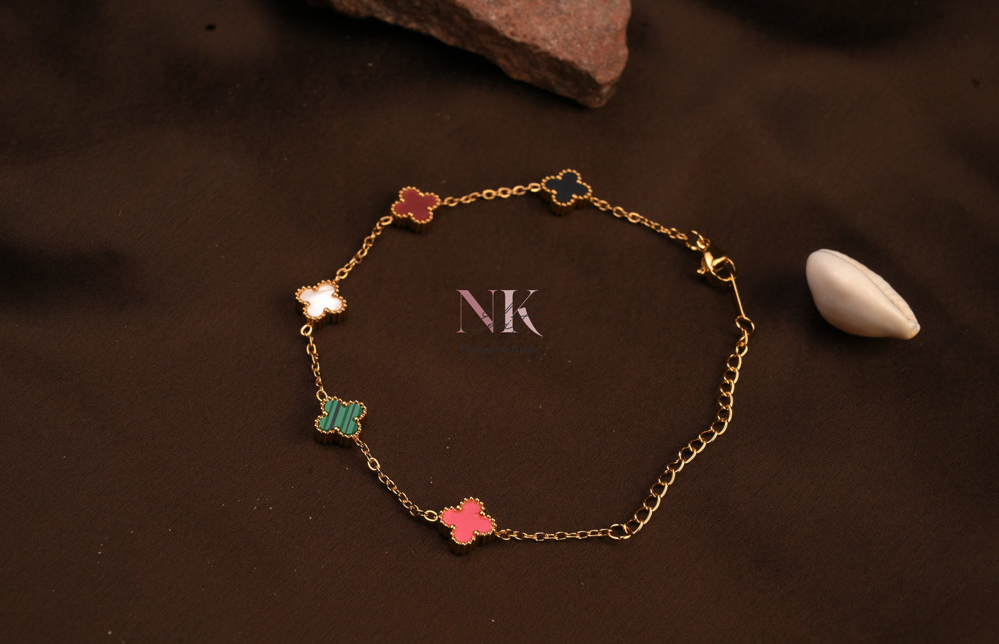 Multicolor Small Clover Charm Chain Bracelet
