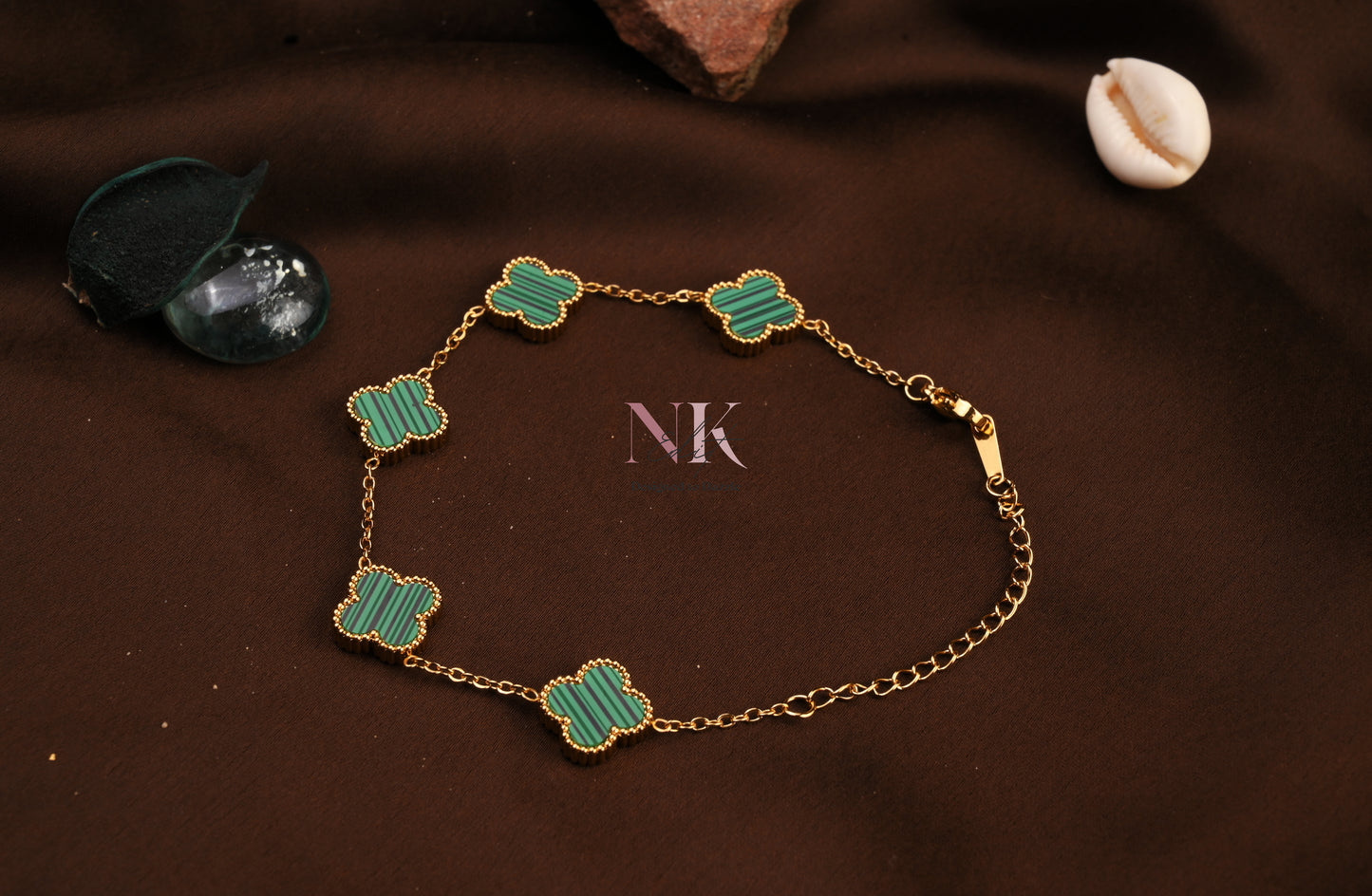 Emerald Clover Charm Chain Bracelet