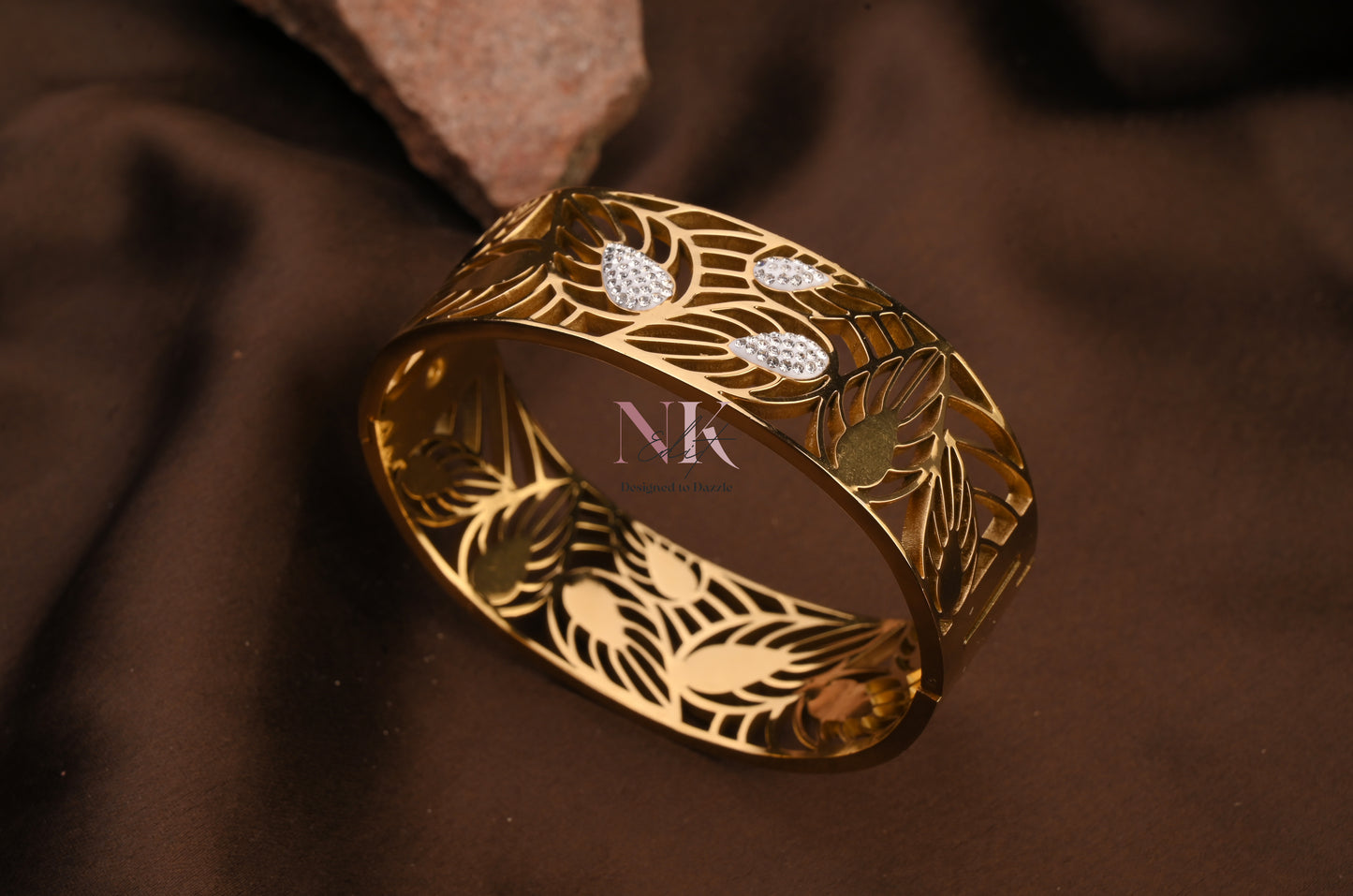 Golden Leaf Cutout Cuff Bracelet