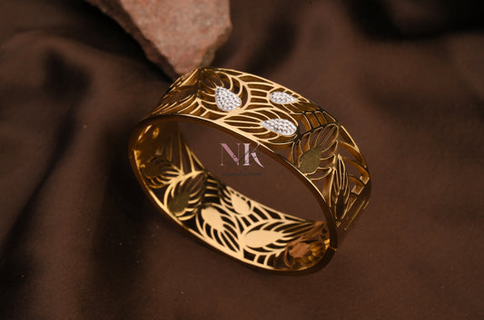 Golden Leaf Cutout Cuff Bracelet