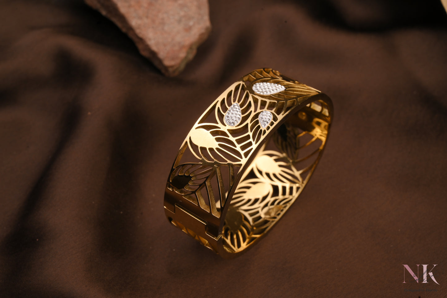 Golden Leaf Cutout Cuff Bracelet