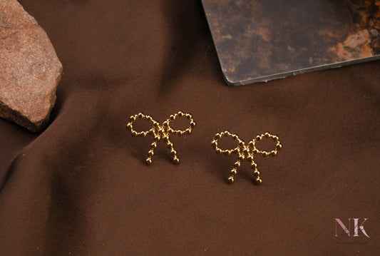 Golden Bow Dotted  Charm Studs