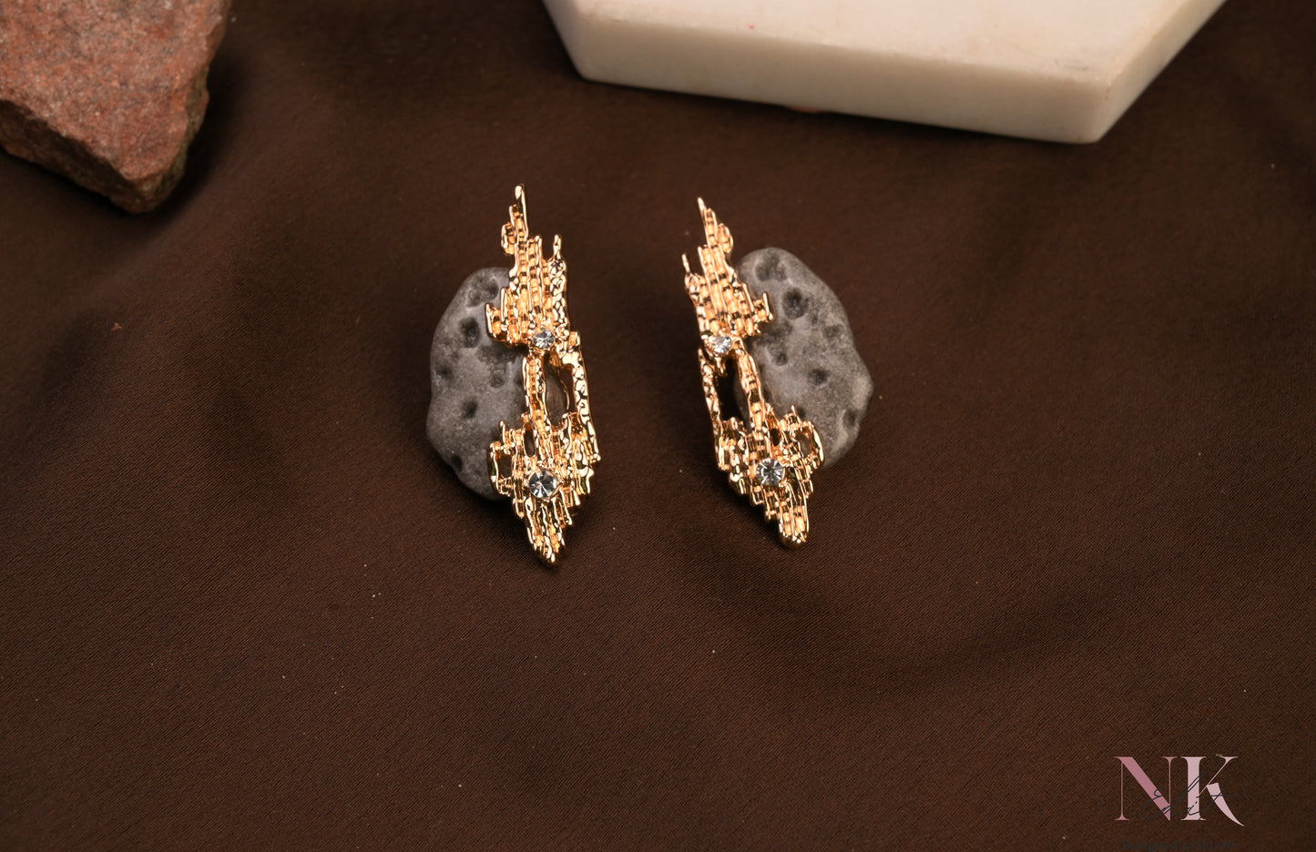 Golden Textured Grey Stone Spark Studs