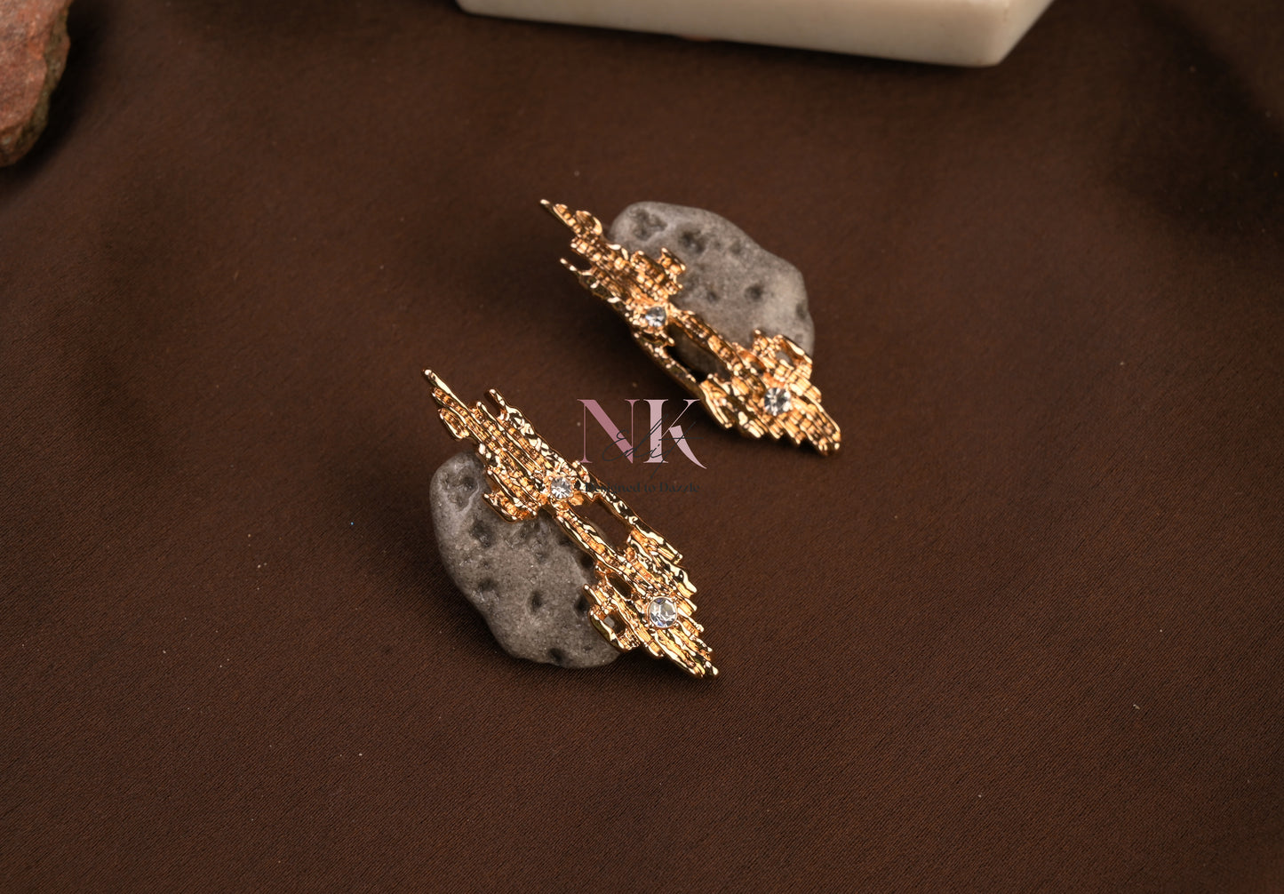 Golden Textured Grey Stone Spark Studs