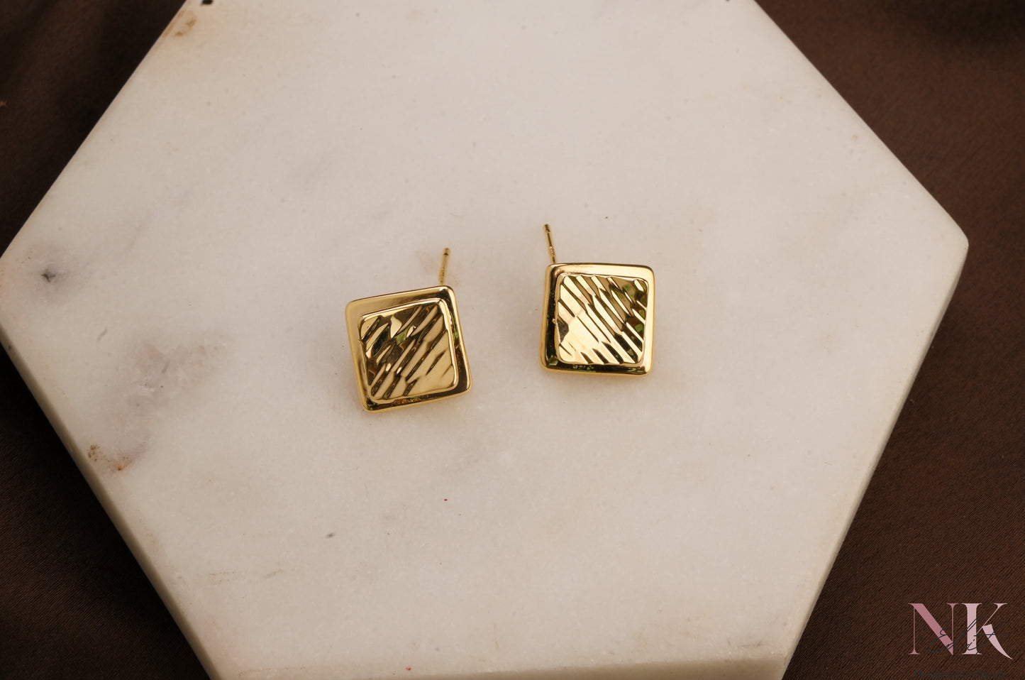 Textured Square Gold Studs
