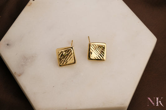 Textured Square Gold Studs