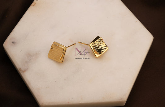 Textured Square Gold Studs