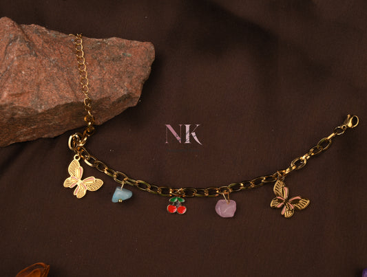 Butterfly & Charms Gold Chain Bracelet