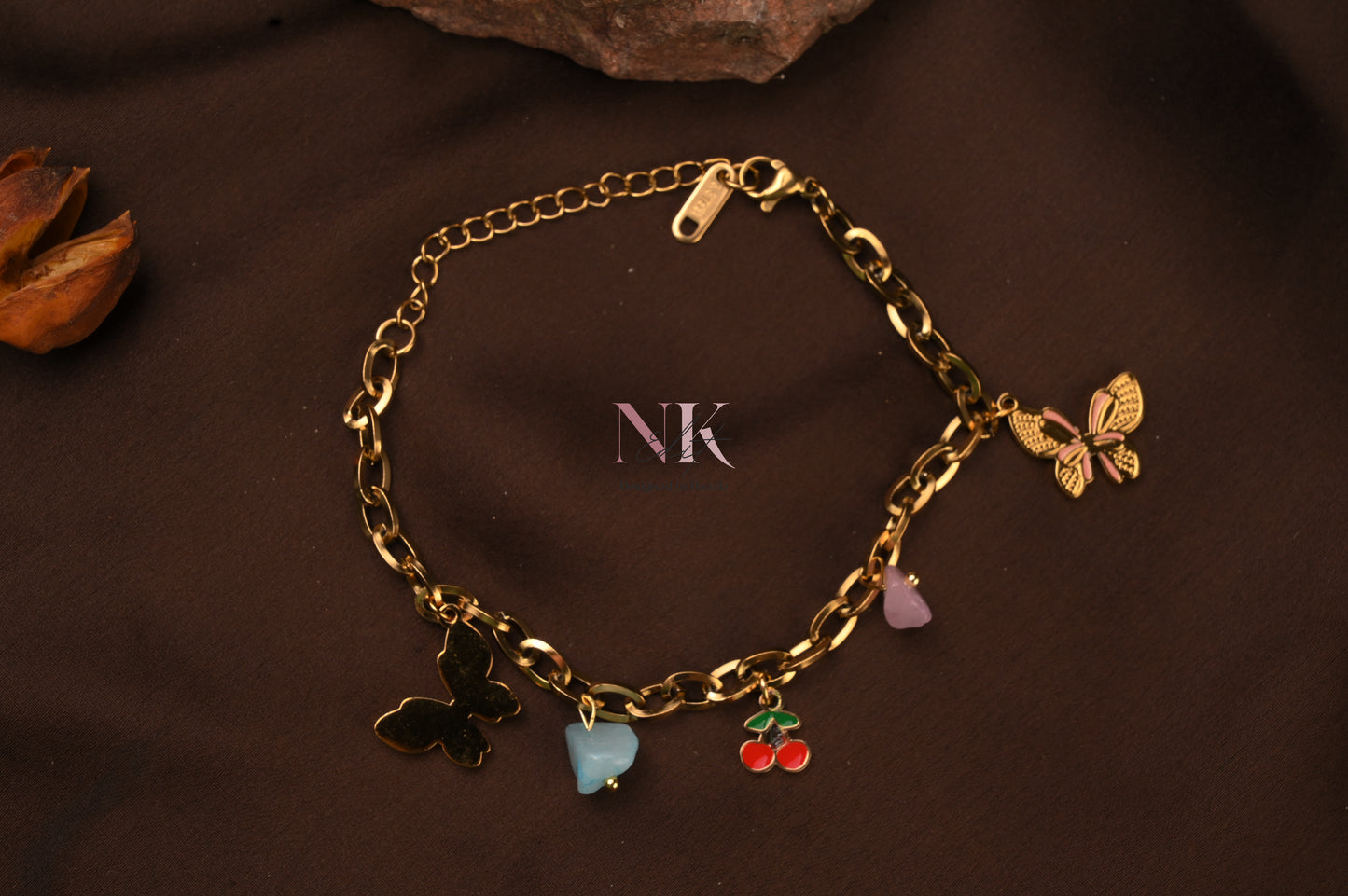 Butterfly & Charms Gold Chain Bracelet
