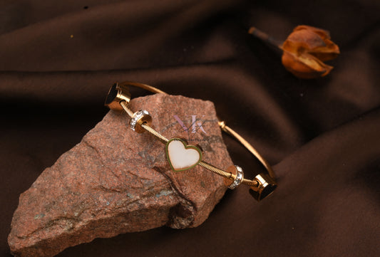 White Black Heart Crystal Charm Cable Bracelet