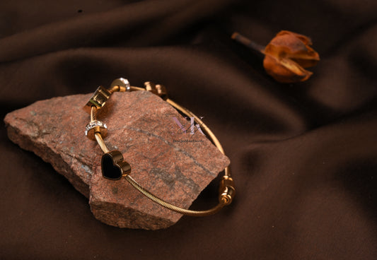 White Black Heart Crystal Charm Cable Bracelet