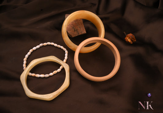 Chic Neutral Wooden Bangle Set- Bracelet