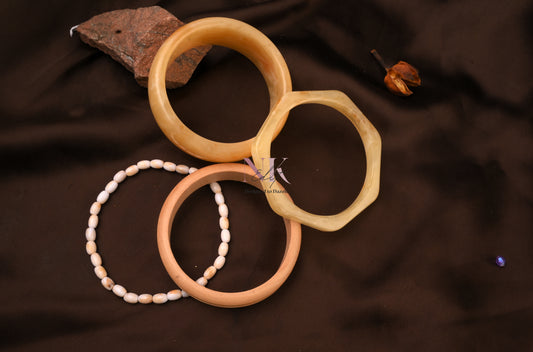 Chic Neutral Wooden Bangle Set- Bracelet