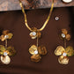 Golden Mesh Flower Crystal Neckline & Studs Set