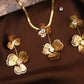 Golden Mesh Flower Crystal Neckline & Studs Set