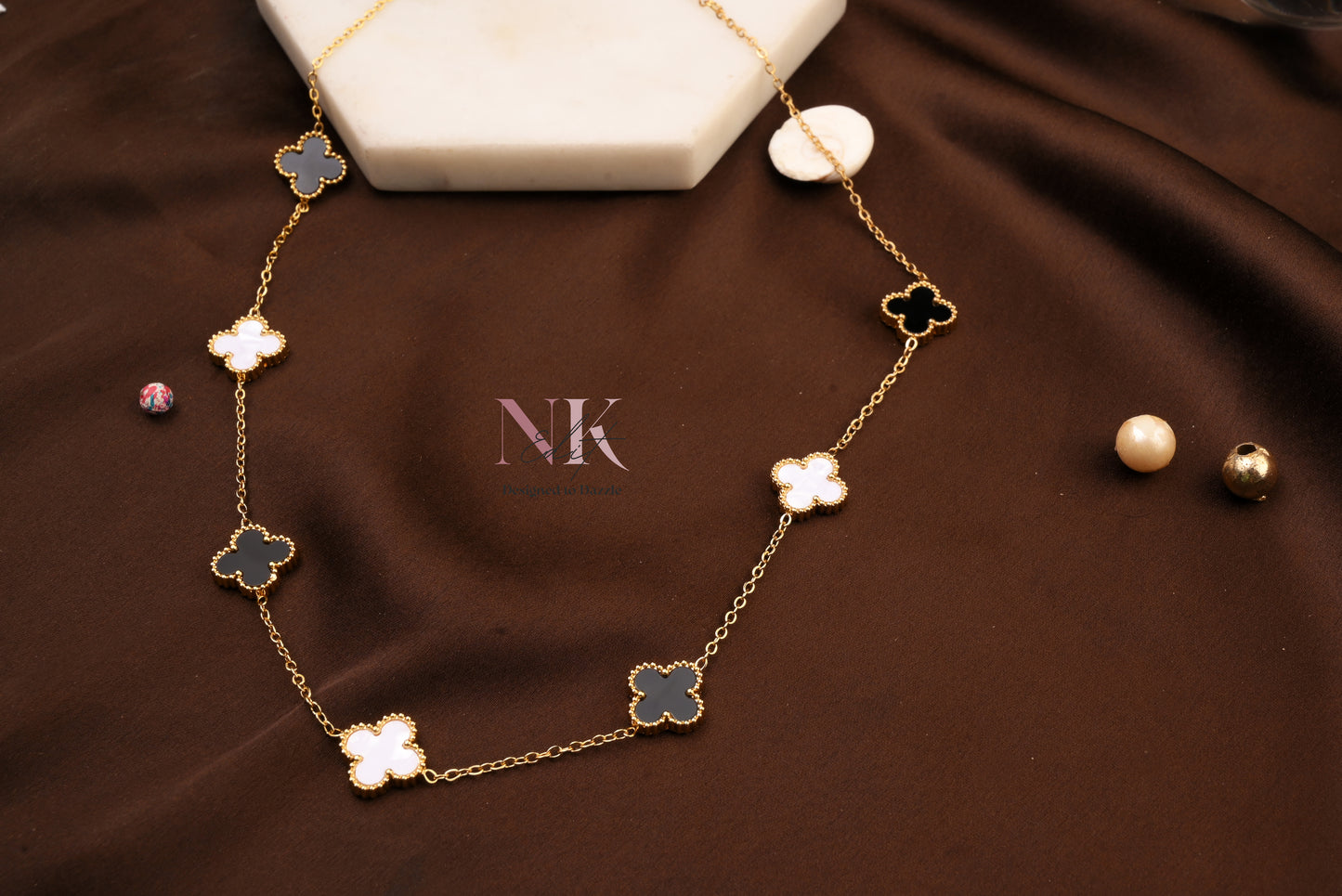 Dual Charm Clover Chain Neckline