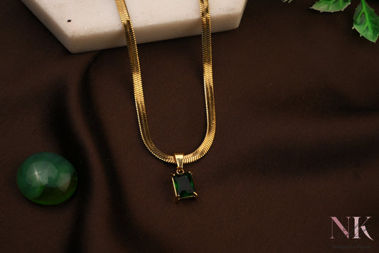 Emerald Glow Square Pendant Neckline