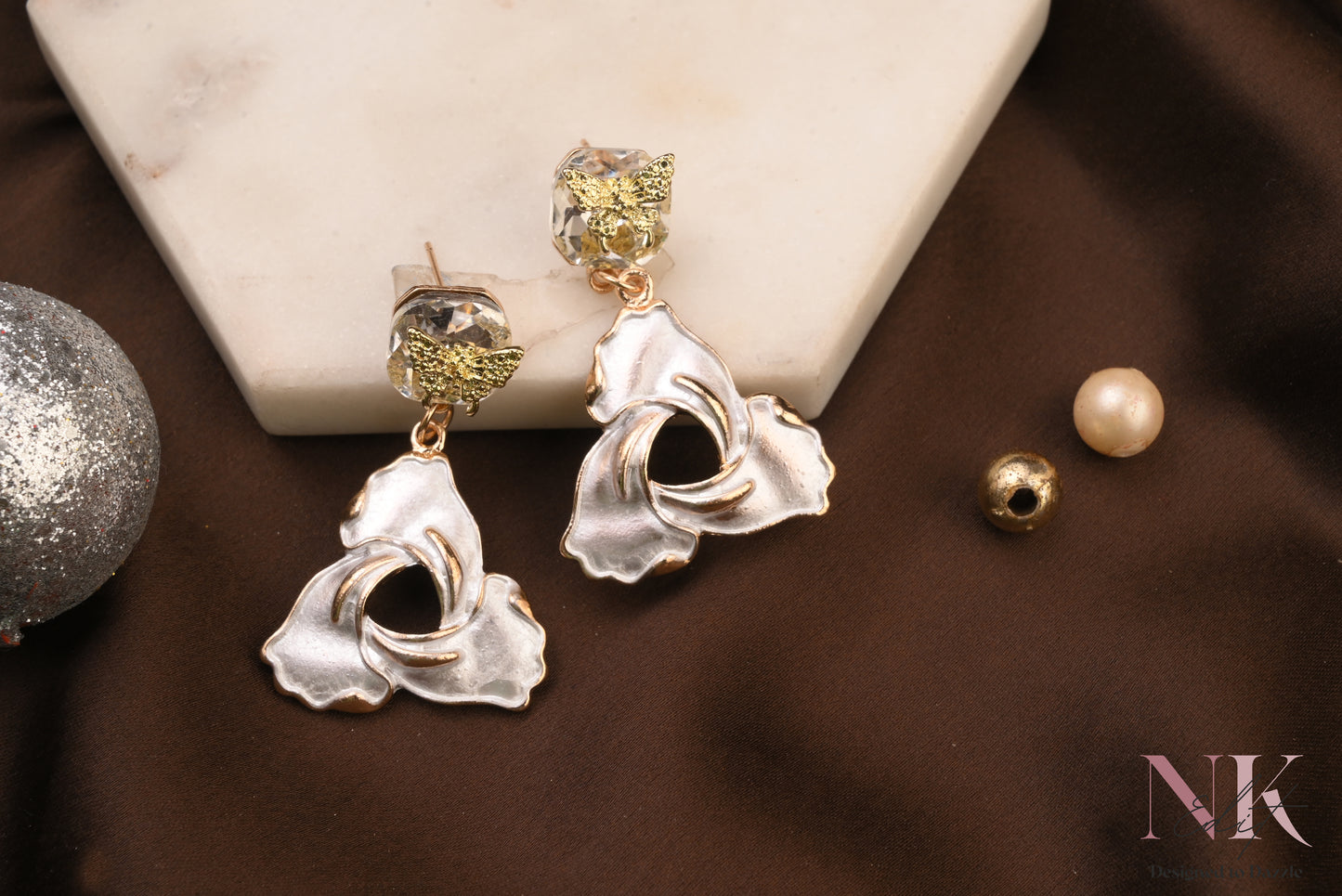 Golden Bloom Grey Crystal Dangler