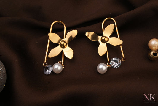 Golden Bloom Pearl Drops Earrings