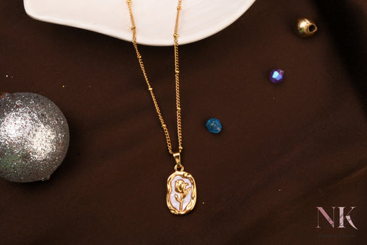 White Gold Rose Pendant Neckline