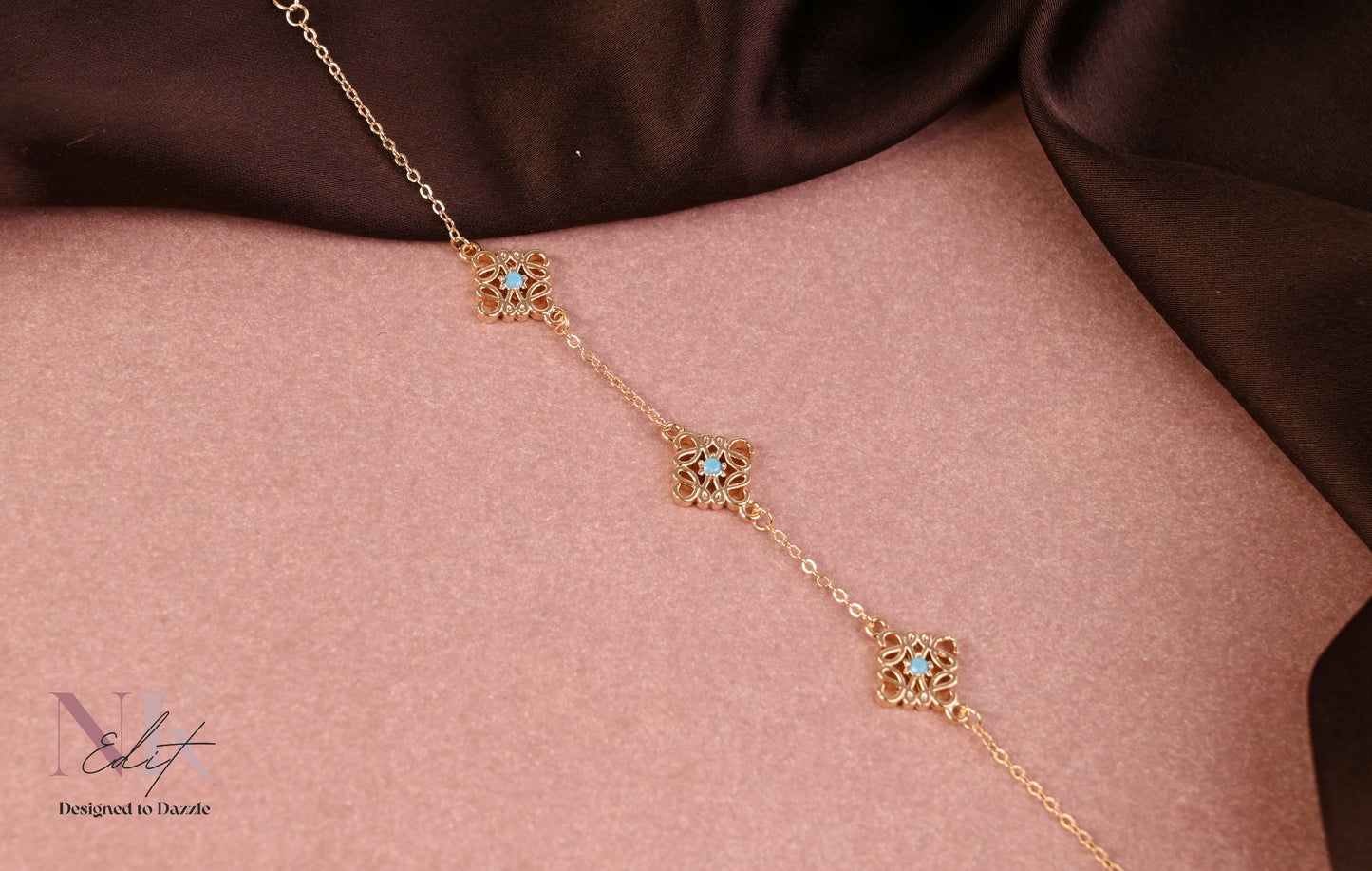 Loewe Ornate Blue Stone Charm Chain Bracelet