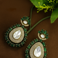 Dark Green Moissanite & Polki Teardrop Danglers