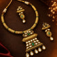 Regal vintage gold-toned collar necklace set with polki kundan drops