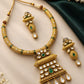 Regal vintage gold-toned collar necklace set with polki kundan drops