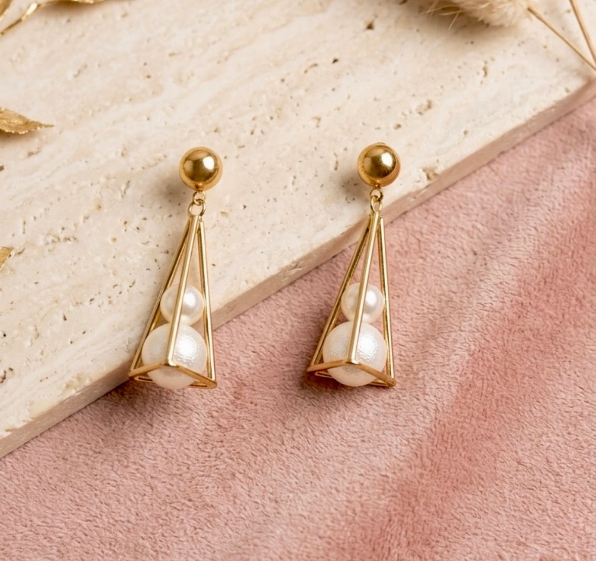 Geometric Cage Pearl Drop Earrings