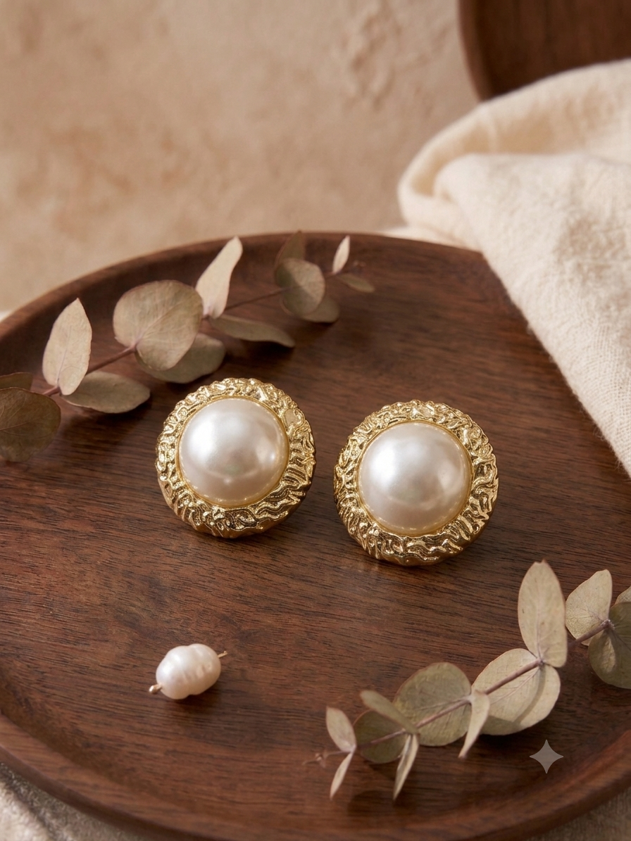 Golden Pearl Textured Round Studs