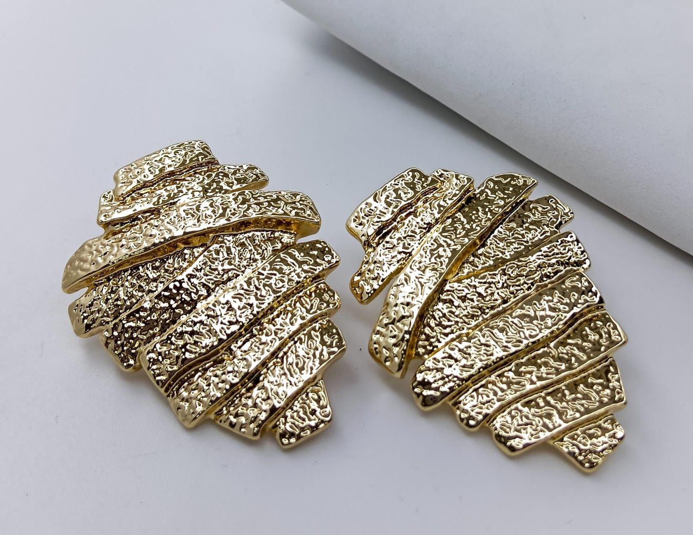 Golden Wave Textured Statement Studs