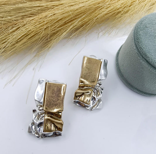 Dual Tone Crumpled Metal Statement Studs