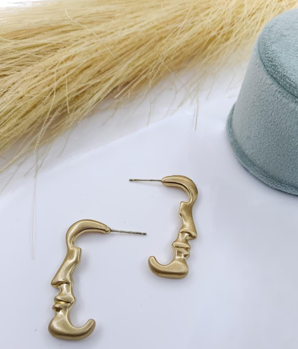 Golden Abstract Half Face Hoops Studs