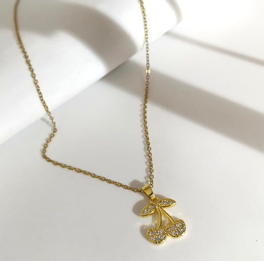 Golden Spark Cherry Pendant Neckline