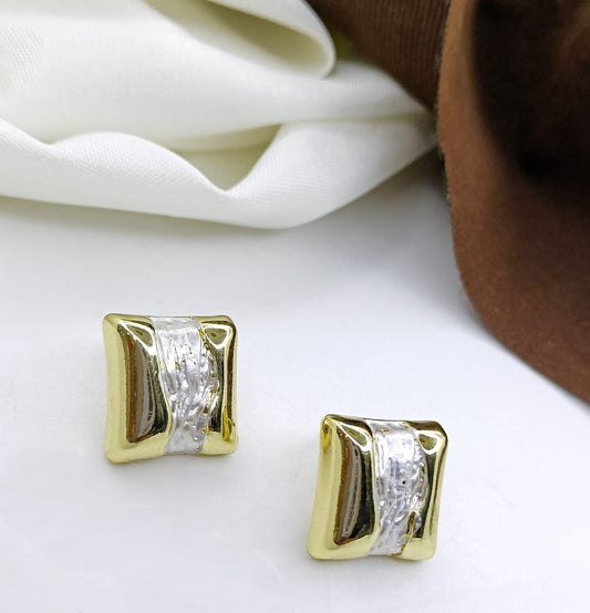 Dual Tone White Gold Square Studs