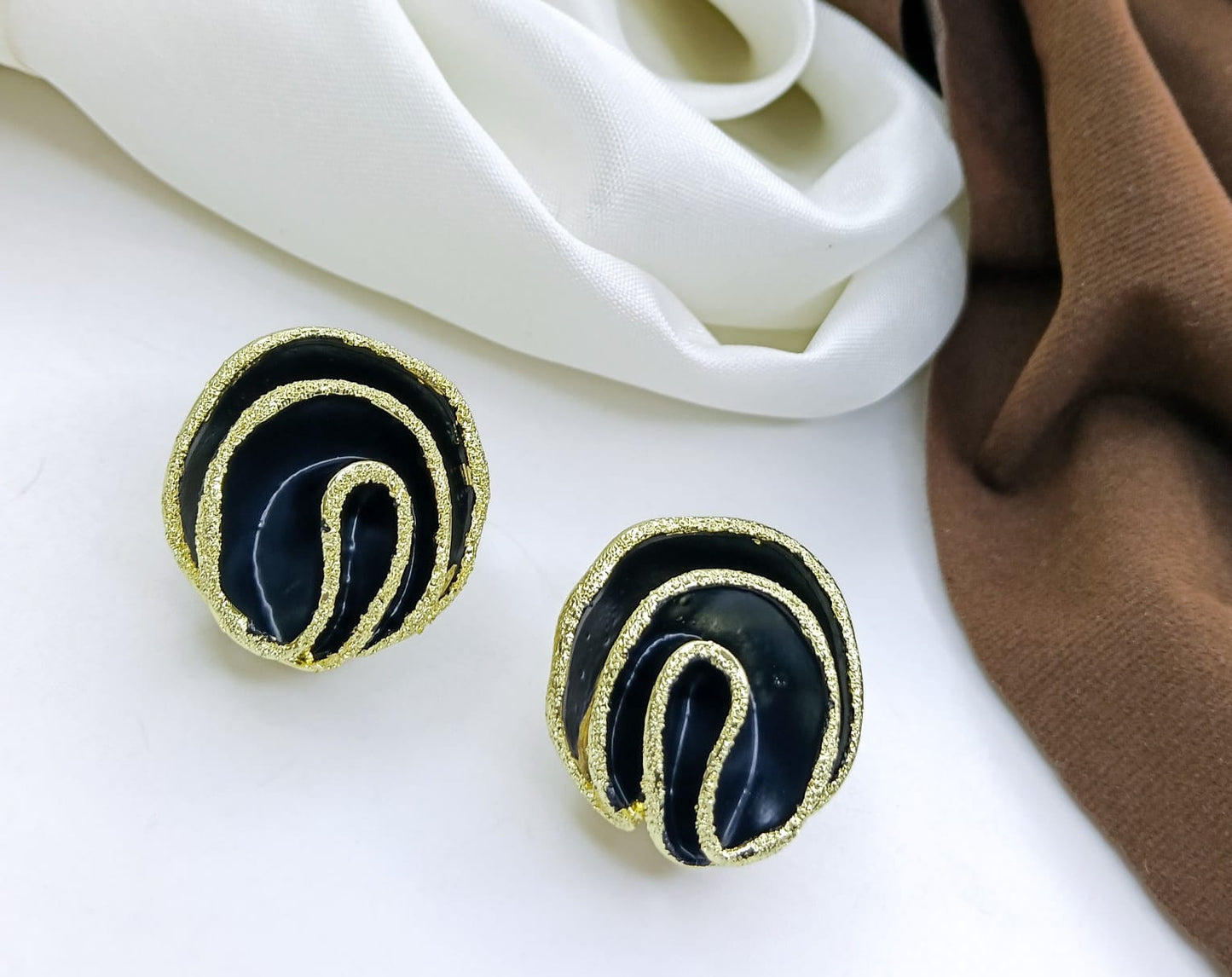 Black Gold Swirl Statement Studs