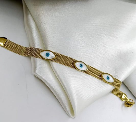 Golden Mesh Evil Eye Chain-Bracelet