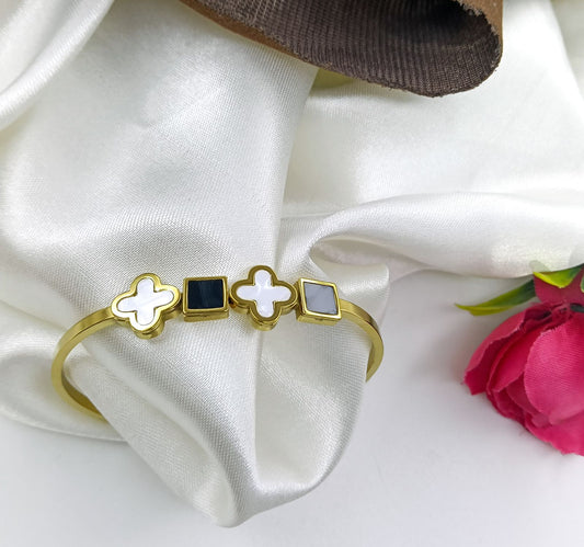 Dual Tone Clover Charm Cuff Bracelet