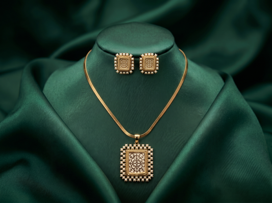 White Rectangle Thewa with White Beads