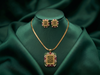 Green Rectangular Thewa Set With Green White & Pink Color Beads